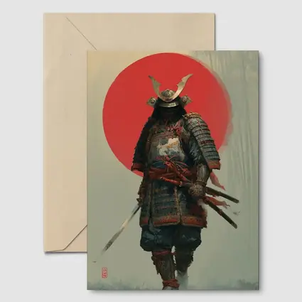Samurai Warrior Red Sun Misty Forest