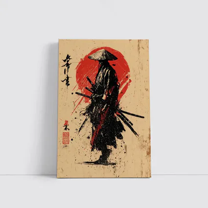 Samurai Warrior Red Sun Ink Art