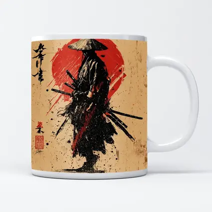 Samurai Warrior Red Sun Ink Art