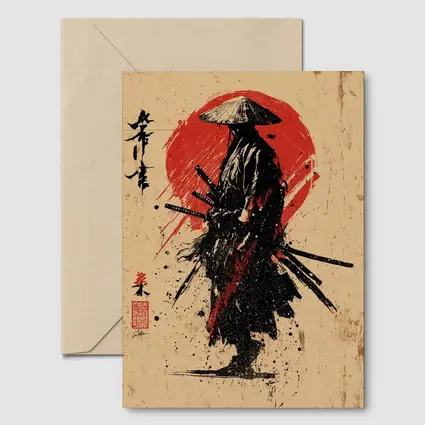Samurai Warrior Red Sun Ink Art