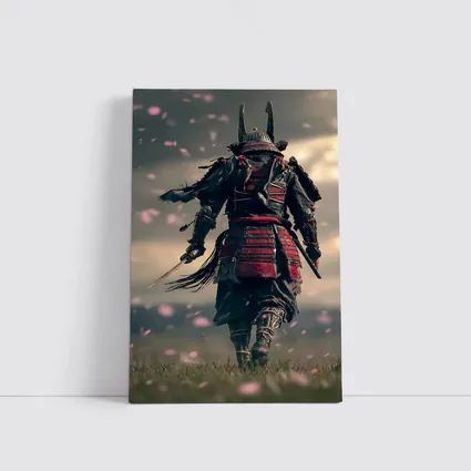 Samurai Warrior Walking Through Cherry Blossom Field