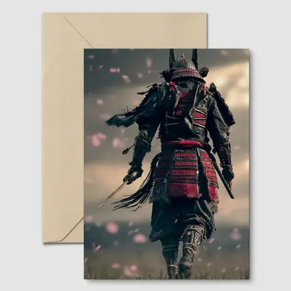 Samurai Warrior Walking Through Cherry Blossom Field