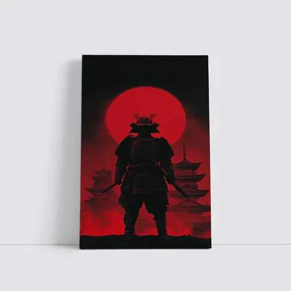 Samurai Warrior Red Moon Pagoda Night