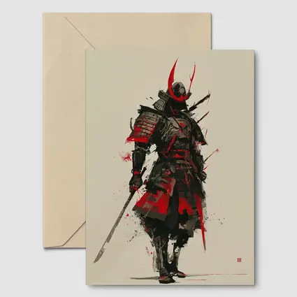 Dark Samurai Warrior Red Ink Art