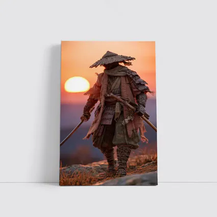 Lone Samurai Warrior Standing at Sunset