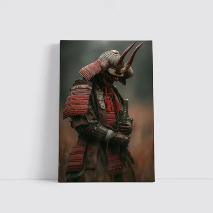 Red Armored Samurai Warrior In Misty Field