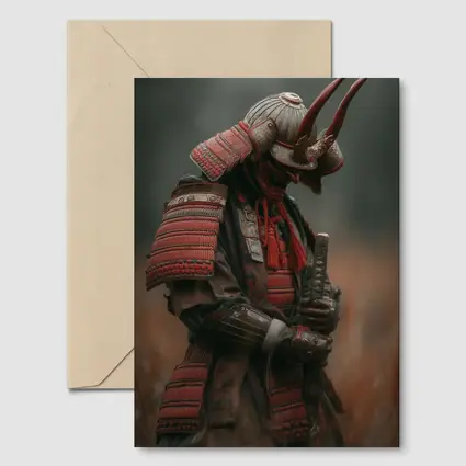 Red Armored Samurai Warrior In Misty Field