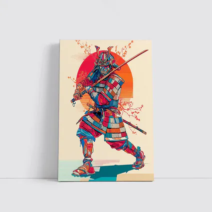 Samurai Warrior Red Sun Cherry Blossoms