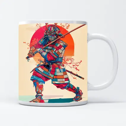 Samurai Warrior Red Sun Cherry Blossoms