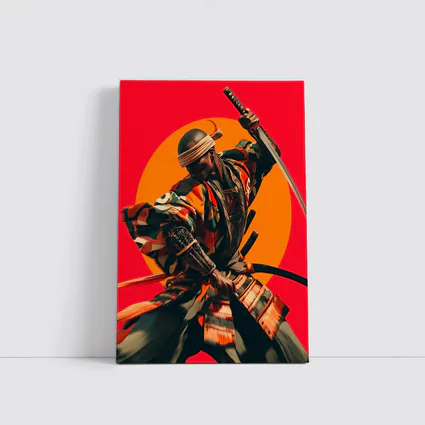 Samurai Warrior Red Sun Background Art