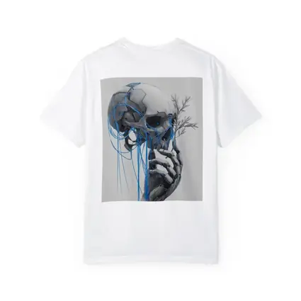 Cyberpunk Robot Skull Blue Wires Art