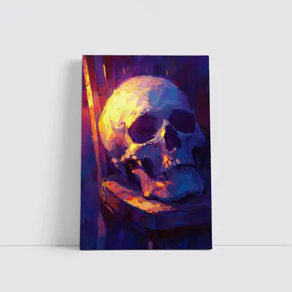 Skull Oil Painting Purple Blue Moody Light