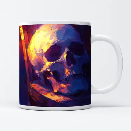 Skull Oil Painting Purple Blue Moody Light