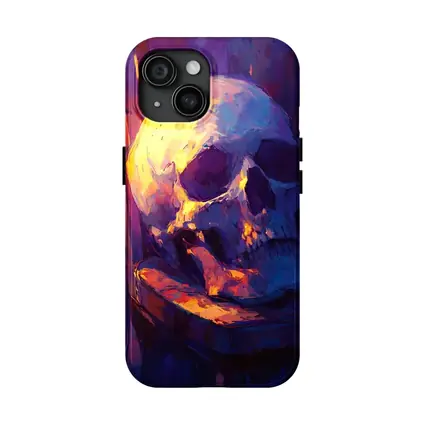 Skull Oil Painting Purple Blue Moody Light