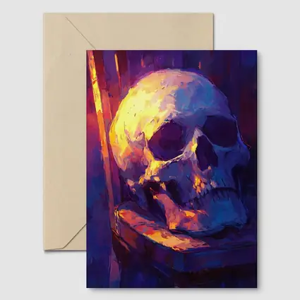 Skull Oil Painting Purple Blue Moody Light