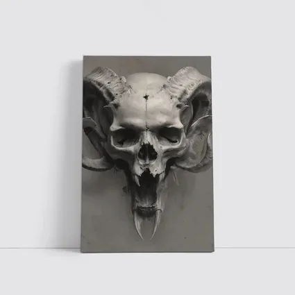 Ram Skull With Horns Gray Background