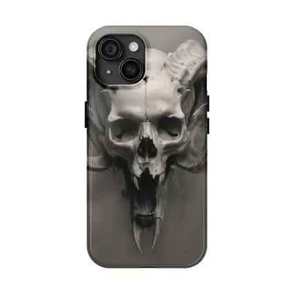 Ram Skull With Horns Gray Background