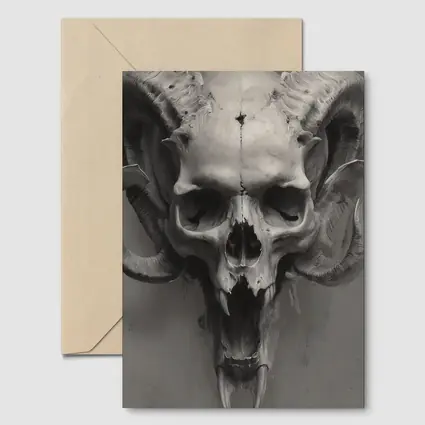 Ram Skull With Horns Gray Background