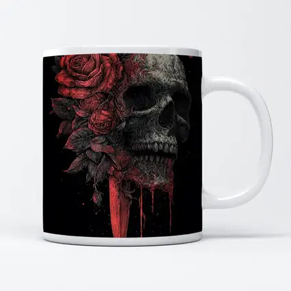 Dark Skull Red Roses Dagger Black Background