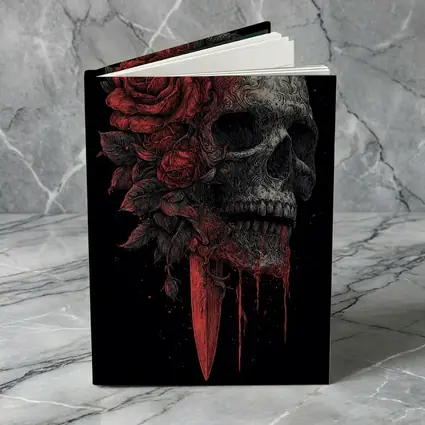 Dark Skull Red Roses Dagger Black Background