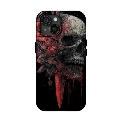 Dark Skull Red Roses Dagger Black Background