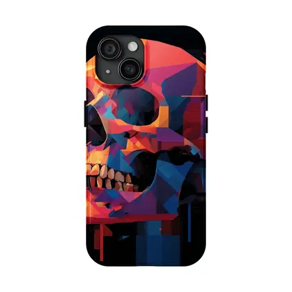 Geometric Skull Colorful Glitch Art Black Background