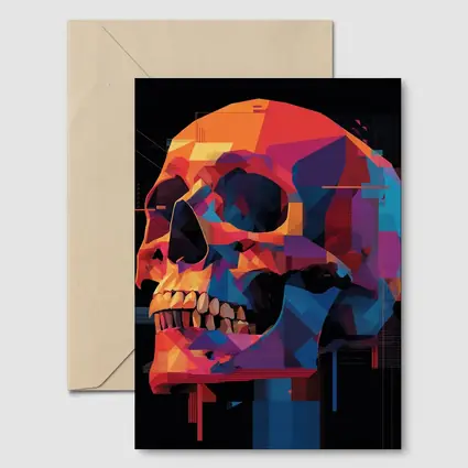 Geometric Skull Colorful Glitch Art Black Background