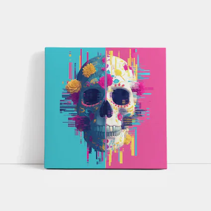 Glitch Sugar Skull Floral Split Design
