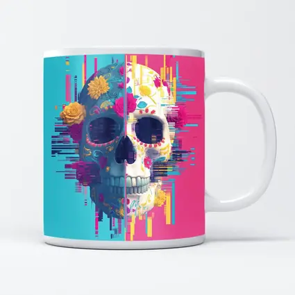 Glitch Sugar Skull Floral Split Design