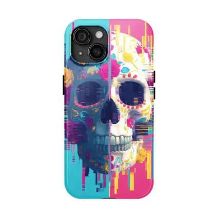 Glitch Sugar Skull Floral Split Design