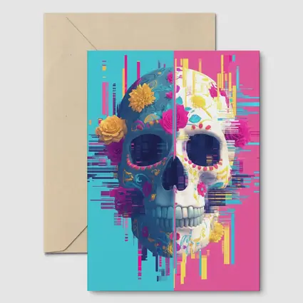 Glitch Sugar Skull Floral Split Design