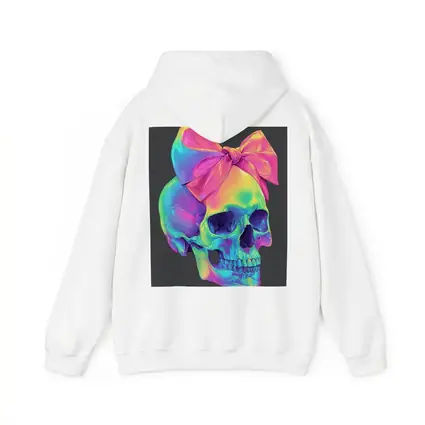 Rainbow Skull With Pink Bow Dark Background