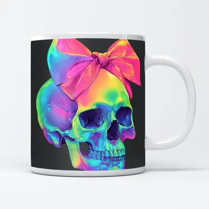 Rainbow Skull With Pink Bow Dark Background