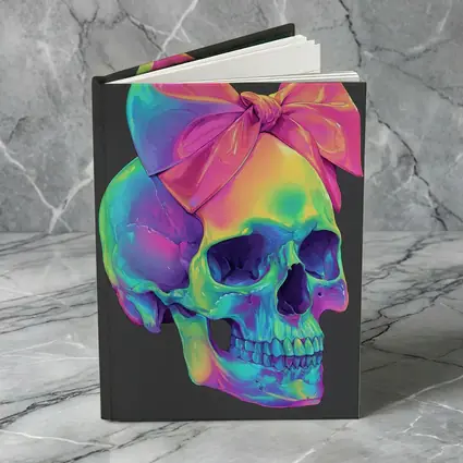 Rainbow Skull With Pink Bow Dark Background