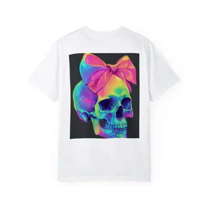 Rainbow Skull With Pink Bow Dark Background