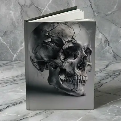 Cracked Metallic Skull Dark Gray Background