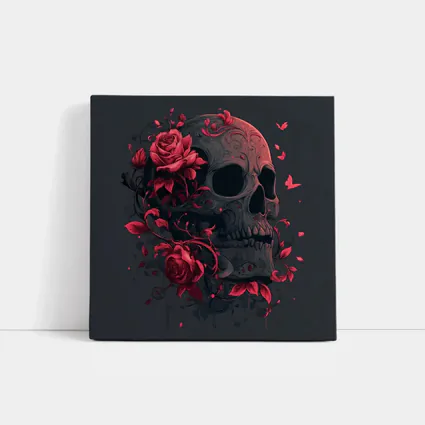 Dark Skull With Red Roses Gothic Art
