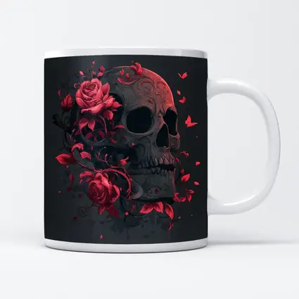 Dark Skull With Red Roses Gothic Art