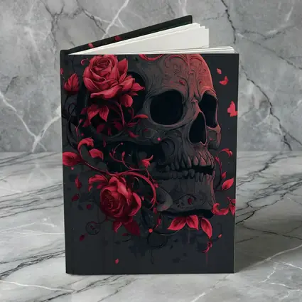 Dark Skull With Red Roses Gothic Art