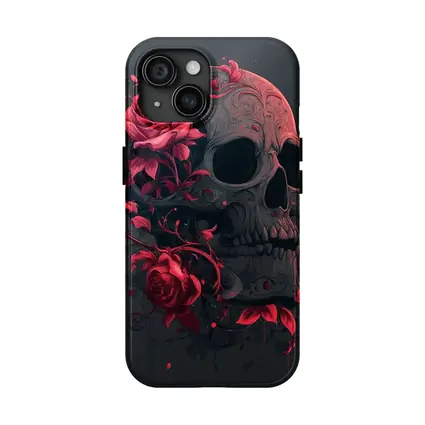 Dark Skull With Red Roses Gothic Art