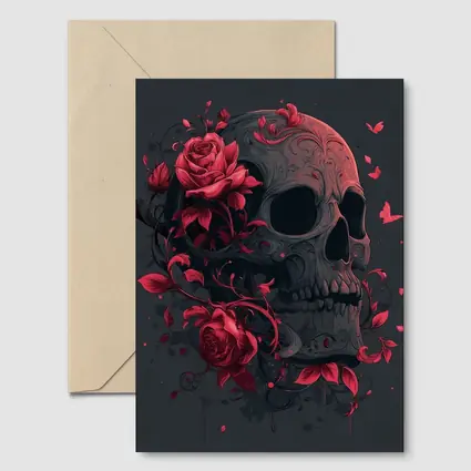Dark Skull With Red Roses Gothic Art