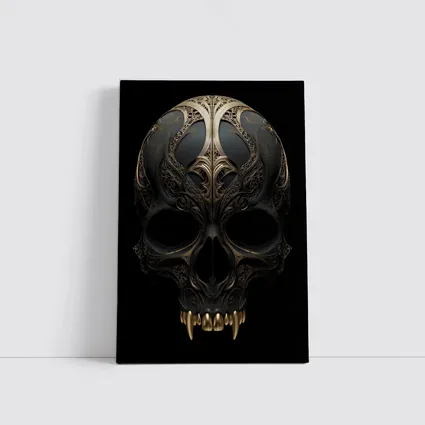 Dark Gothic Skull Gold Ornate Black Background
