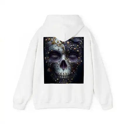 Ornate Sugar Skull Gold Floral Dark Background