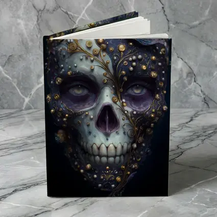 Ornate Sugar Skull Gold Floral Dark Background