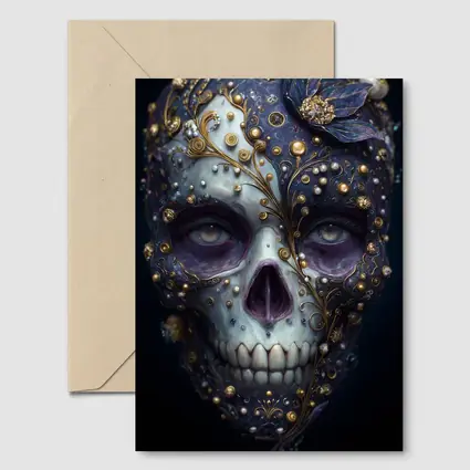 Ornate Sugar Skull Gold Floral Dark Background
