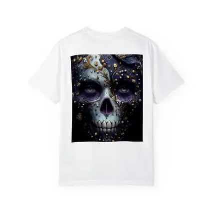 Ornate Sugar Skull Gold Floral Dark Background