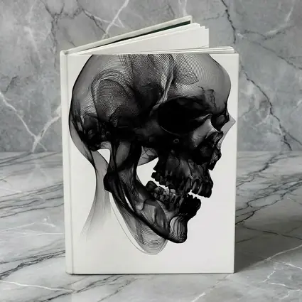 Black Mesh Wire Skull White Background Art