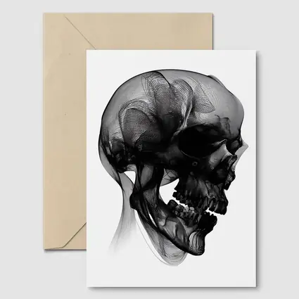 Black Mesh Wire Skull White Background Art