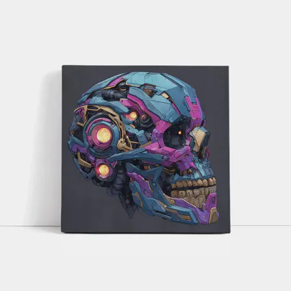 Cyberpunk Mechanical Skull Blue Purple Design