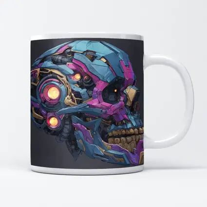 Cyberpunk Mechanical Skull Blue Purple Design